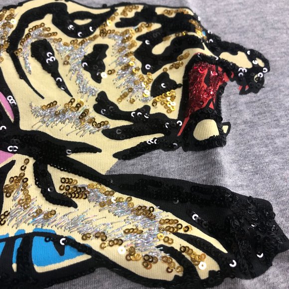 Gucci Oversized Cotton Gray T-shirt with Sequin Tiger NEW WITH TAGS - Picture 3 of 3